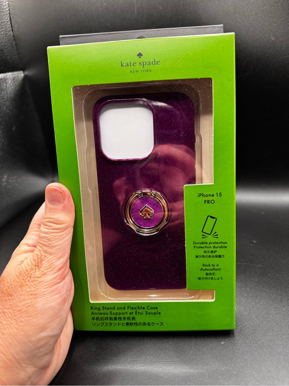 kate spade Purple iPhone 15 Pro Ring Stand Case with Gold Accent